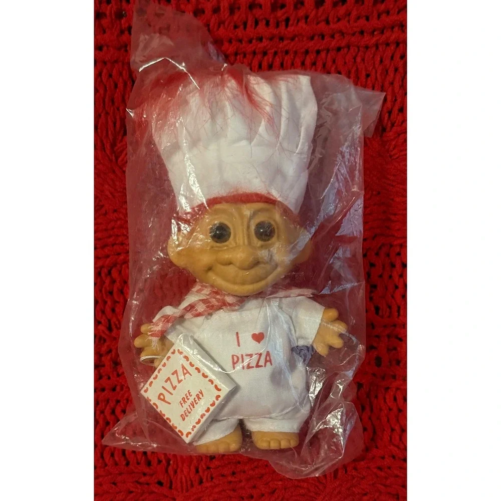 Vintage Russ Berrie Troll Doll Pizza Chef Red Hair I Love Pizza Sealed NIP 5in